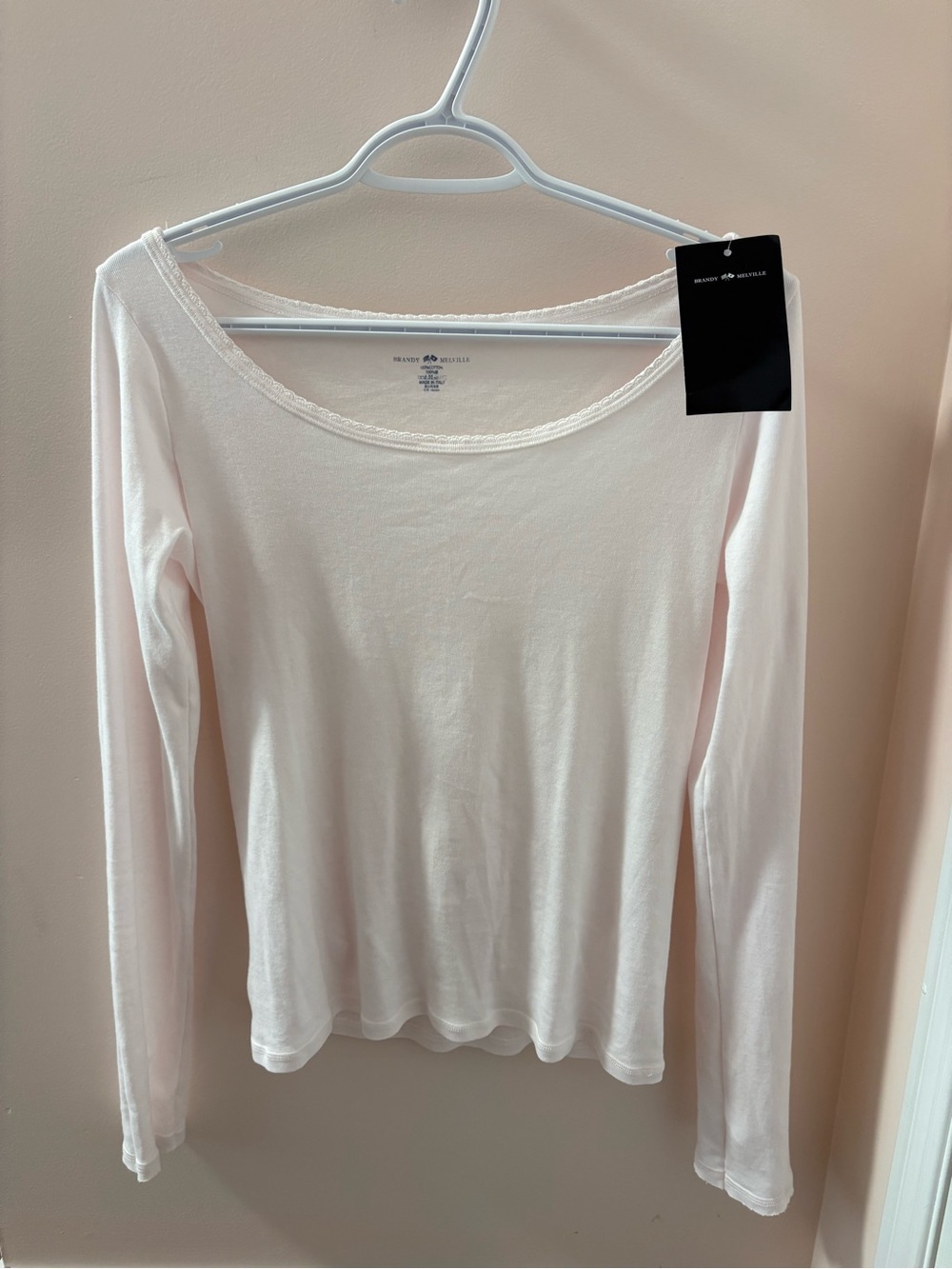 Brandy Melville Pale Pink Long-Sleeve Scoop Neck Tee